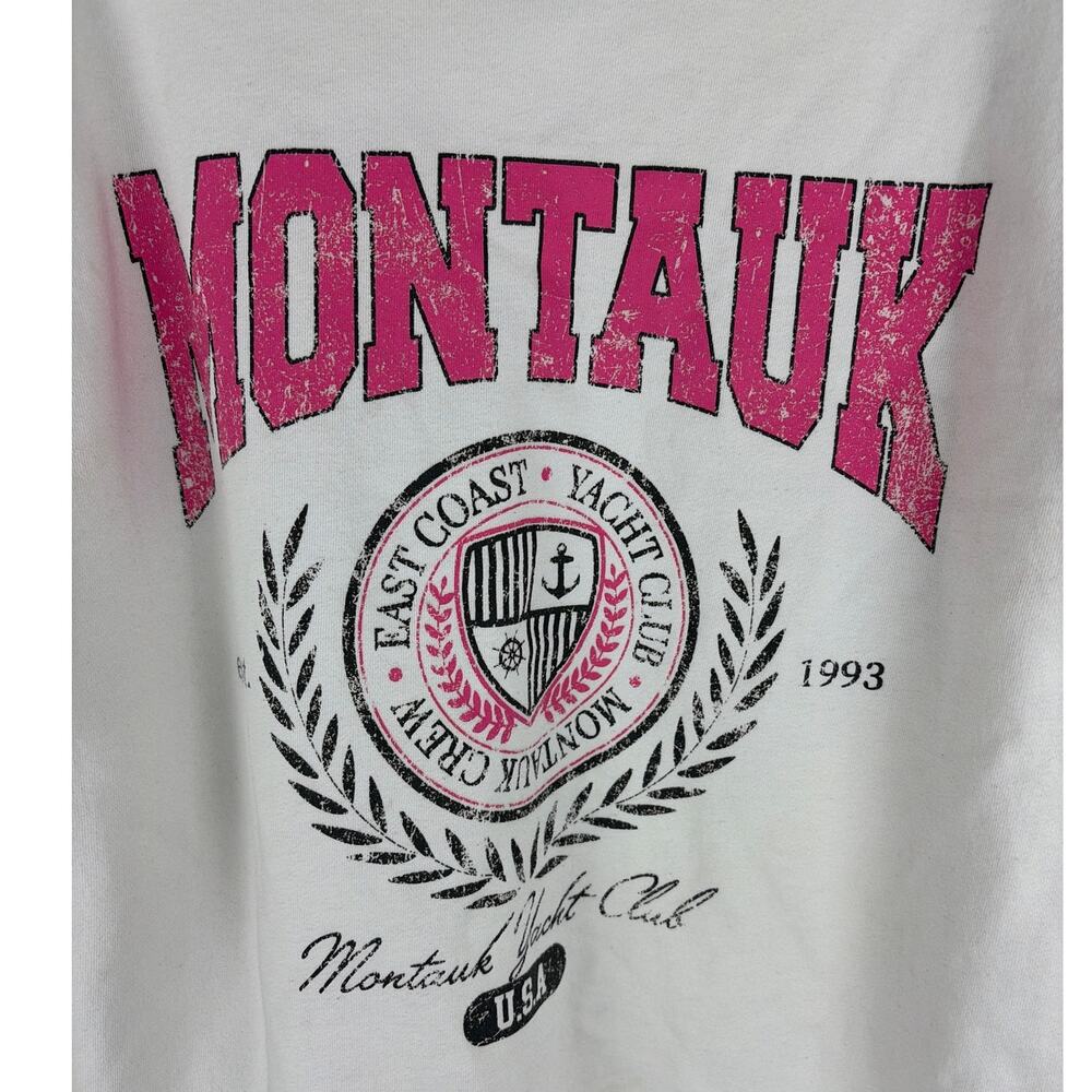 Garage Womens Montauk Sweatshirt Medium White Pink Yacht Club Relaxed Oversized - Picture 3 of 6
